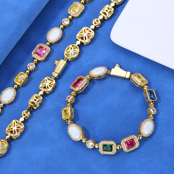 Gold-Plated Hip-Hop Gemstone Necklace
