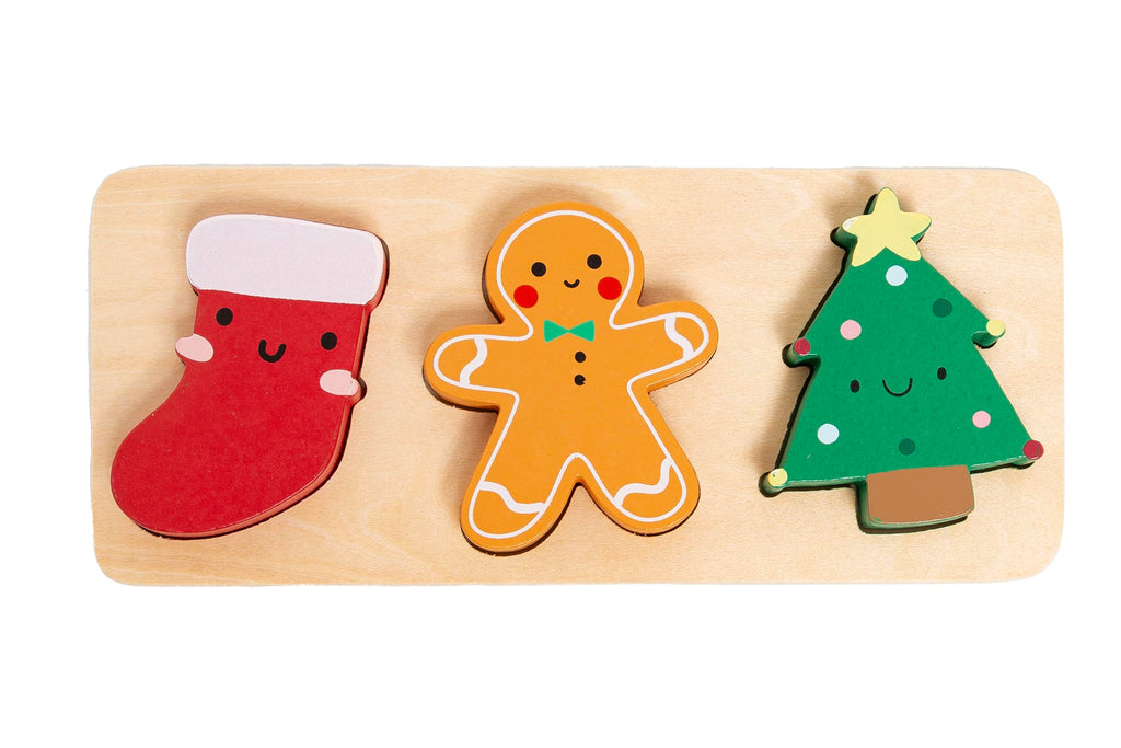 Pearhead 3 Piece Wooden Holiday Puzzle Kids Christmas Puzzle Holiday Puzzle Stocking Stuffer Christmas Toys for Children Holiday Toy Ideas 3 Piece Set